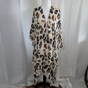 Marcus Adler Long Leopard Print Boho Kimono Cover Up Duster One Size Resortwear